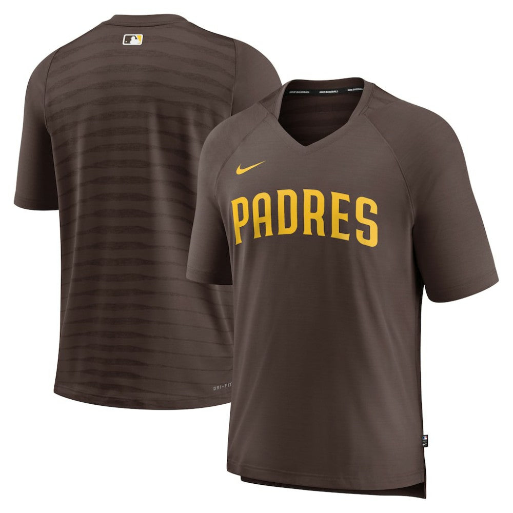 San Diego Padres Authentic Collection Pregame Raglan Performance V-Neck T-Shirt - Brown | Nike