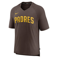 San Diego Padres Authentic Collection Pregame Raglan Performance V-Neck T-Shirt - Brown | Nike