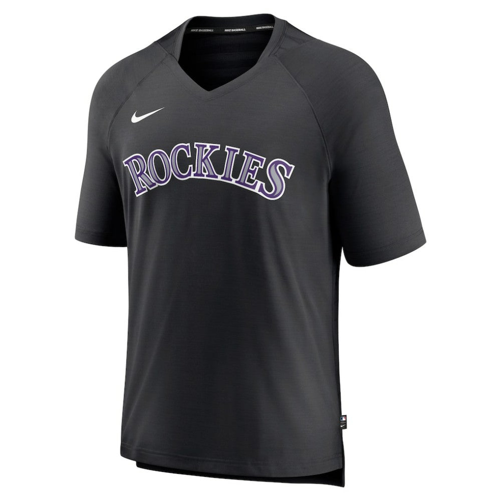 Colorado Rockies Authentic Collection Pregame Raglan Performance V-Neck T-Shirt - Black | Nike