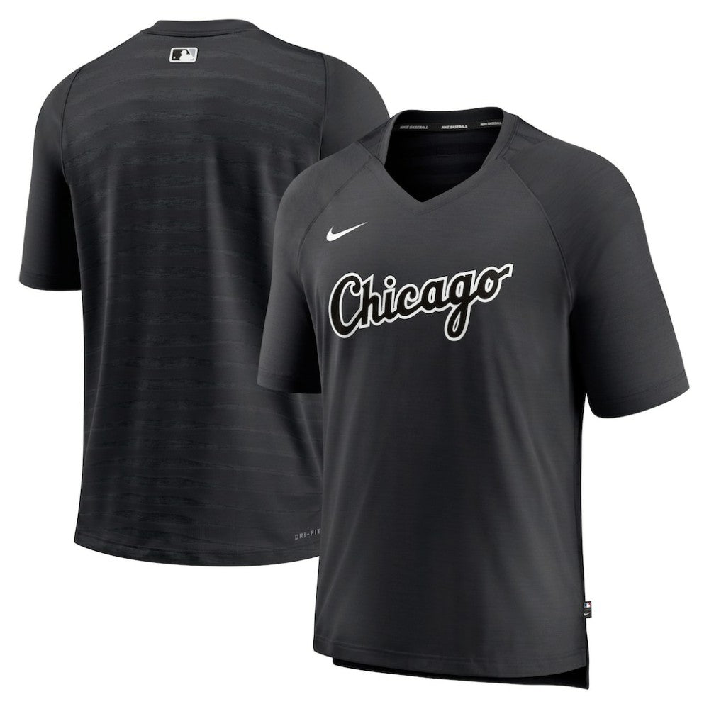 Chicago White Sox Authentic Collection Pregame Raglan Performance V-Neck T-Shirt - Black | Nike