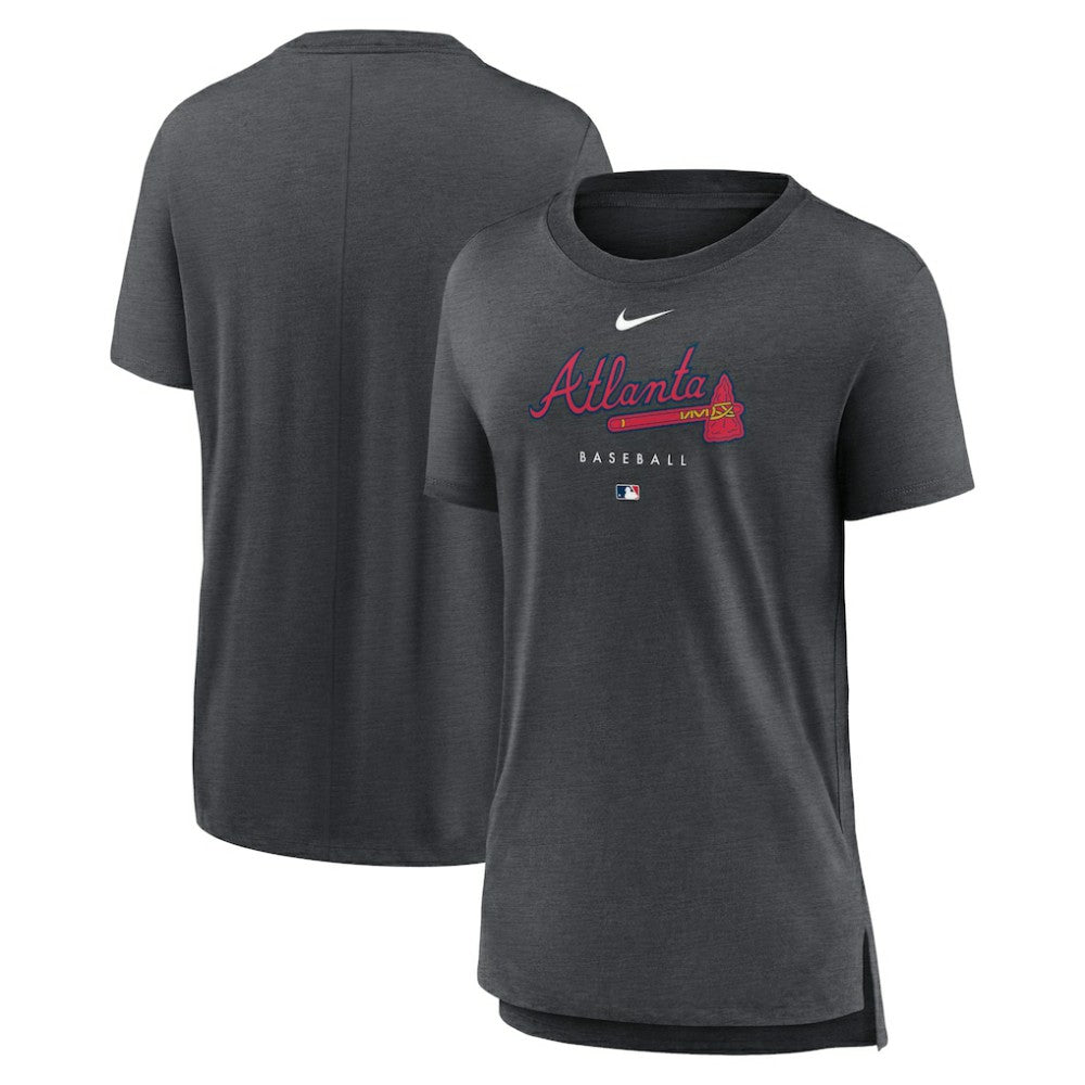 Atlanta Braves Women's Authentic Collection Early Work Tri-Blend T-Shirt - Heather Charcoal | Nike