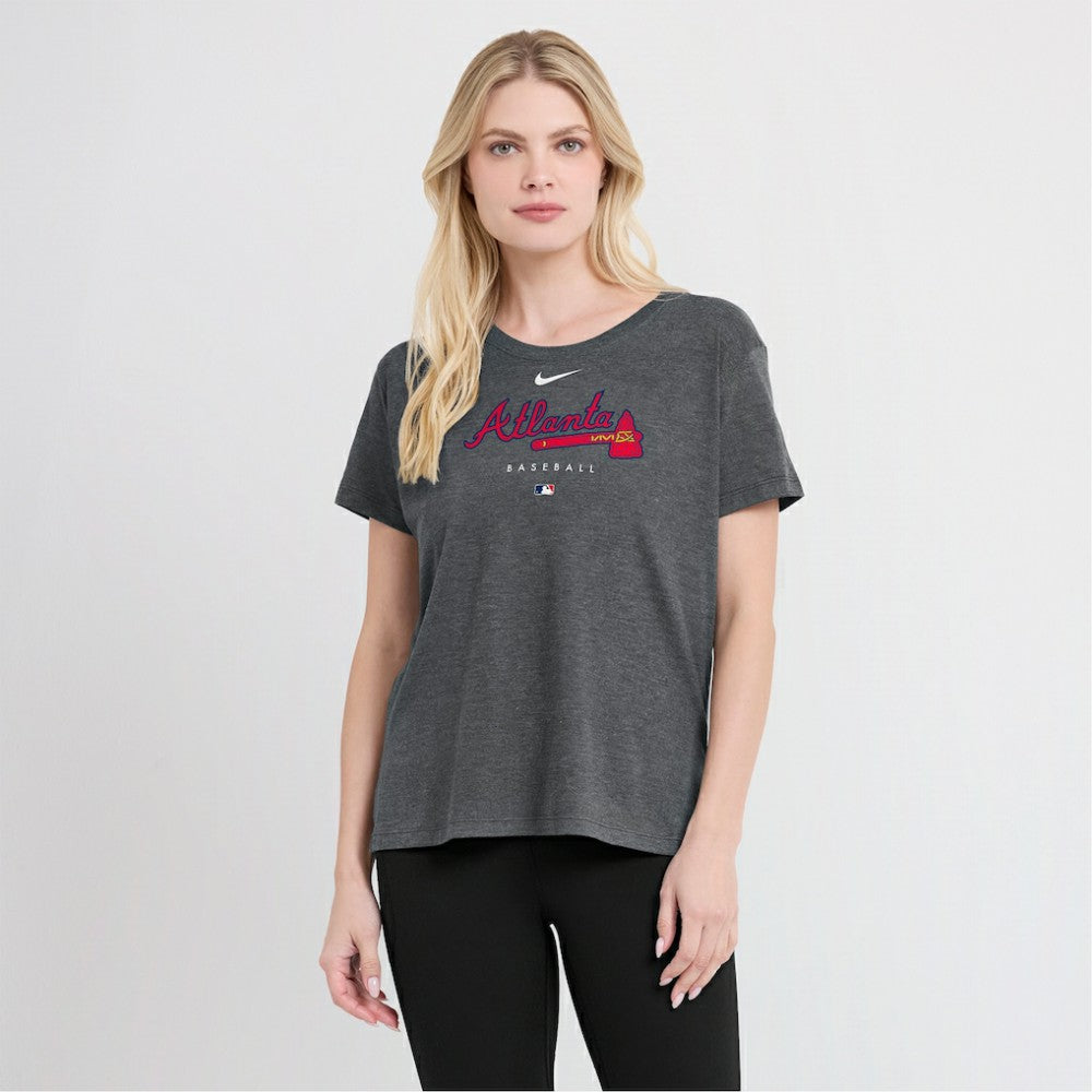 Atlanta Braves Women's Authentic Collection Early Work Tri-Blend T-Shirt - Heather Charcoal | Nike