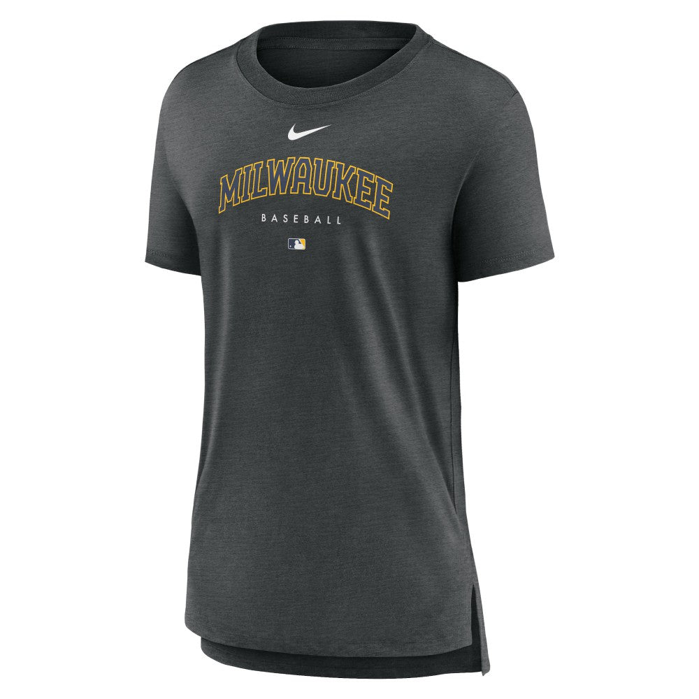 Milwaukee Brewers Women's Authentic Collection Early Work Tri-Blend T-Shirt - Heather Charcoal | Nike