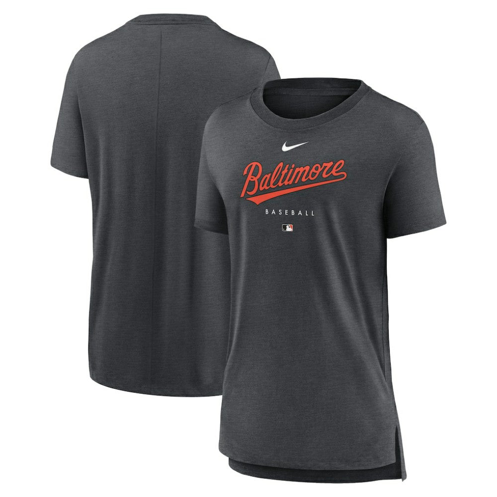Baltimore Orioles Women's Authentic Collection Early Work Tri-Blend T-Shirt - Heather Charcoal | Nike