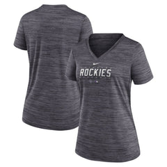 Colorado Rockies Women's Authentic Collection Velocity Practice Performance V-Neck T-Shirt - Black | Nike