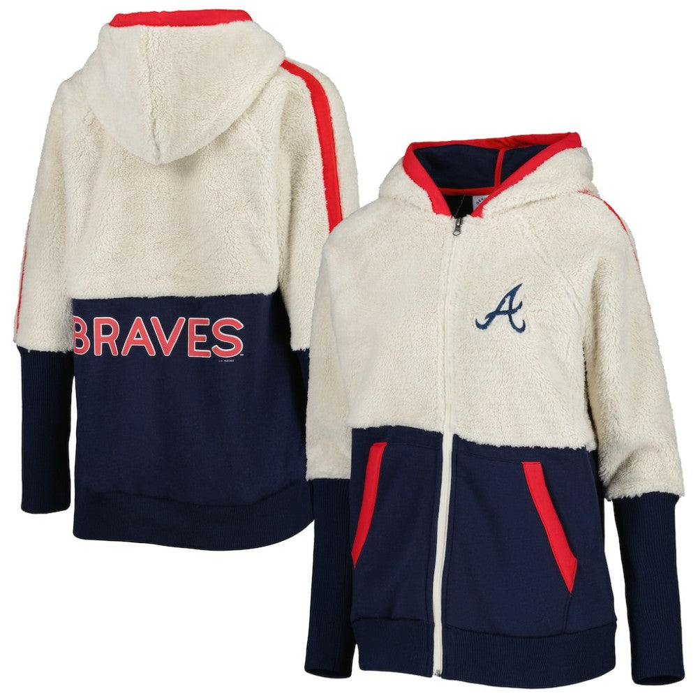 Atlanta Braves G-III 4Her by Carl Banks Women's Shuffle It Raglan Full-Zip Hoodie - Oatmeal/Navy