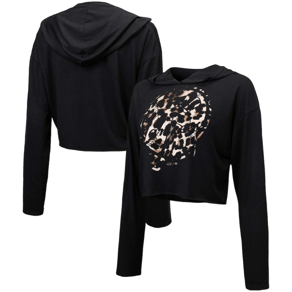 New York Yankees Majestic Threads Women's Leopard Cropped Hoodie - Black