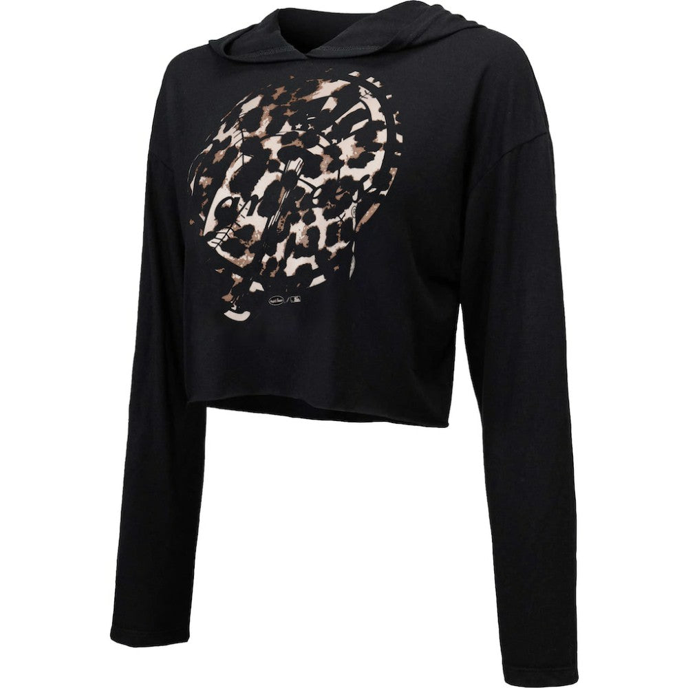 New York Yankees Majestic Threads Women's Leopard Cropped Hoodie - Black