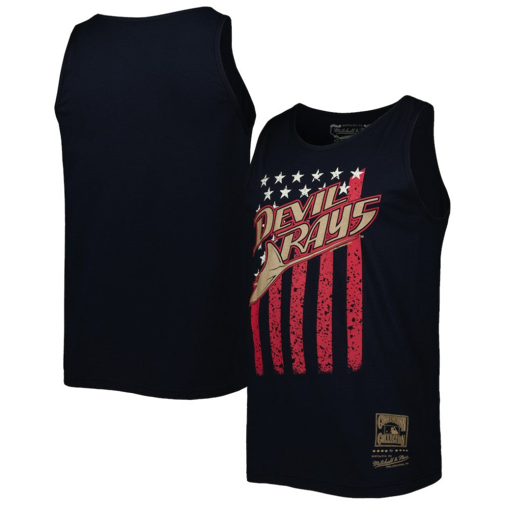 Tampa Bay Rays Cooperstown Collection Stars and Stripes Tank Top - Navy | Mitchell & Ness