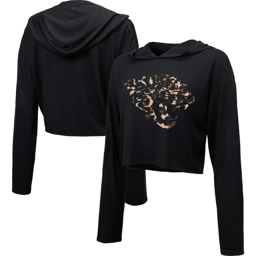 NFL Jacksonville Jaguars Majestic Threads Women's Leopard Cropped Pullover Hoodie