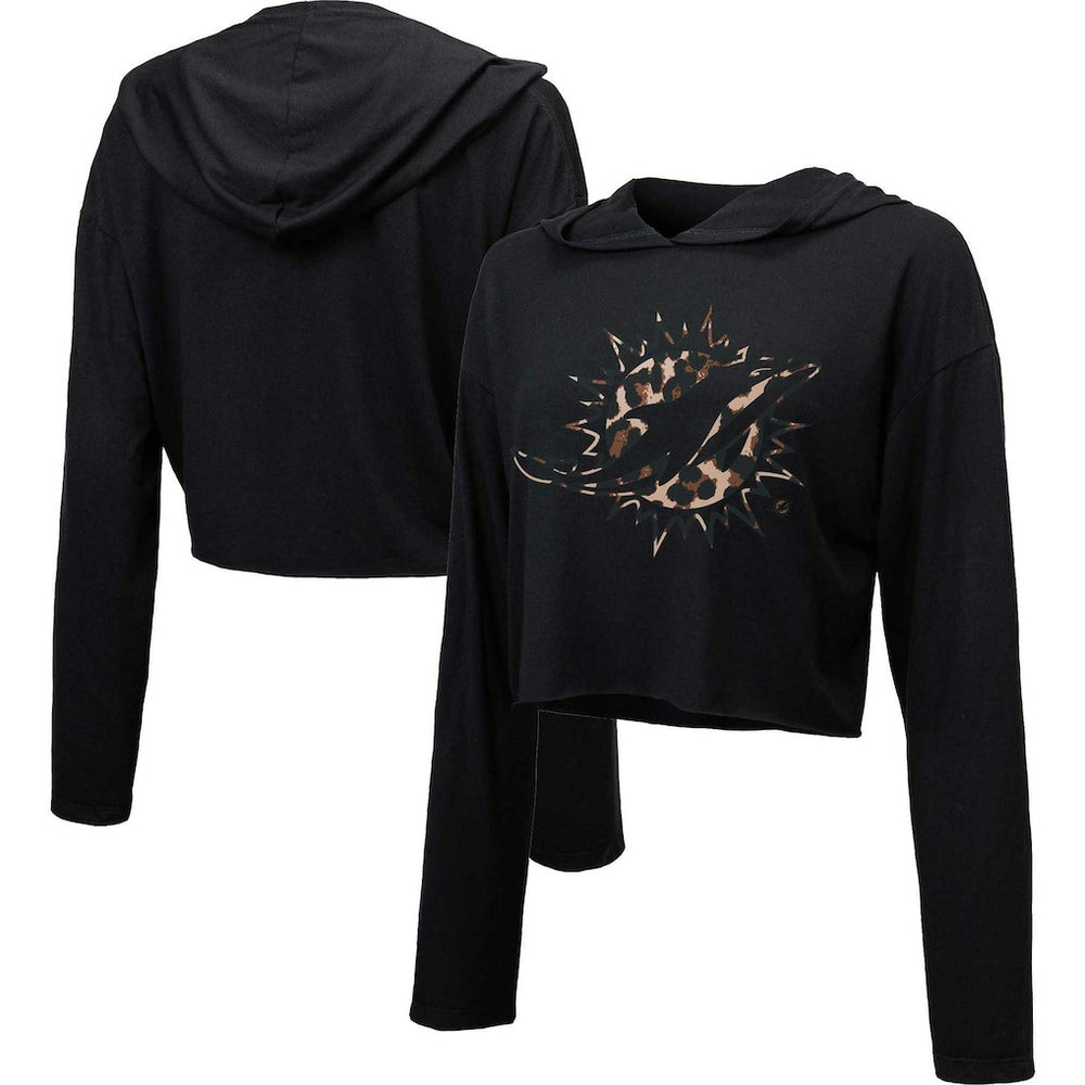 NFL Miami Dolphins Majestic Threads Women's Leopard Cropped Pullover Hoodie