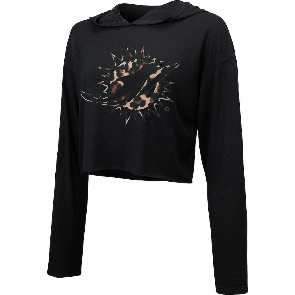 NFL Miami Dolphins Majestic Threads Women's Leopard Cropped Pullover Hoodie