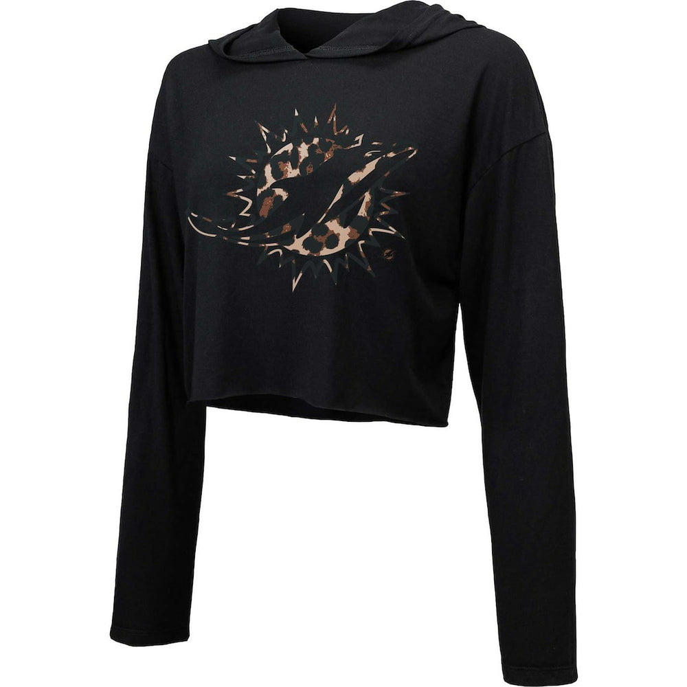 NFL Miami Dolphins Majestic Threads Women's Leopard Cropped Pullover Hoodie
