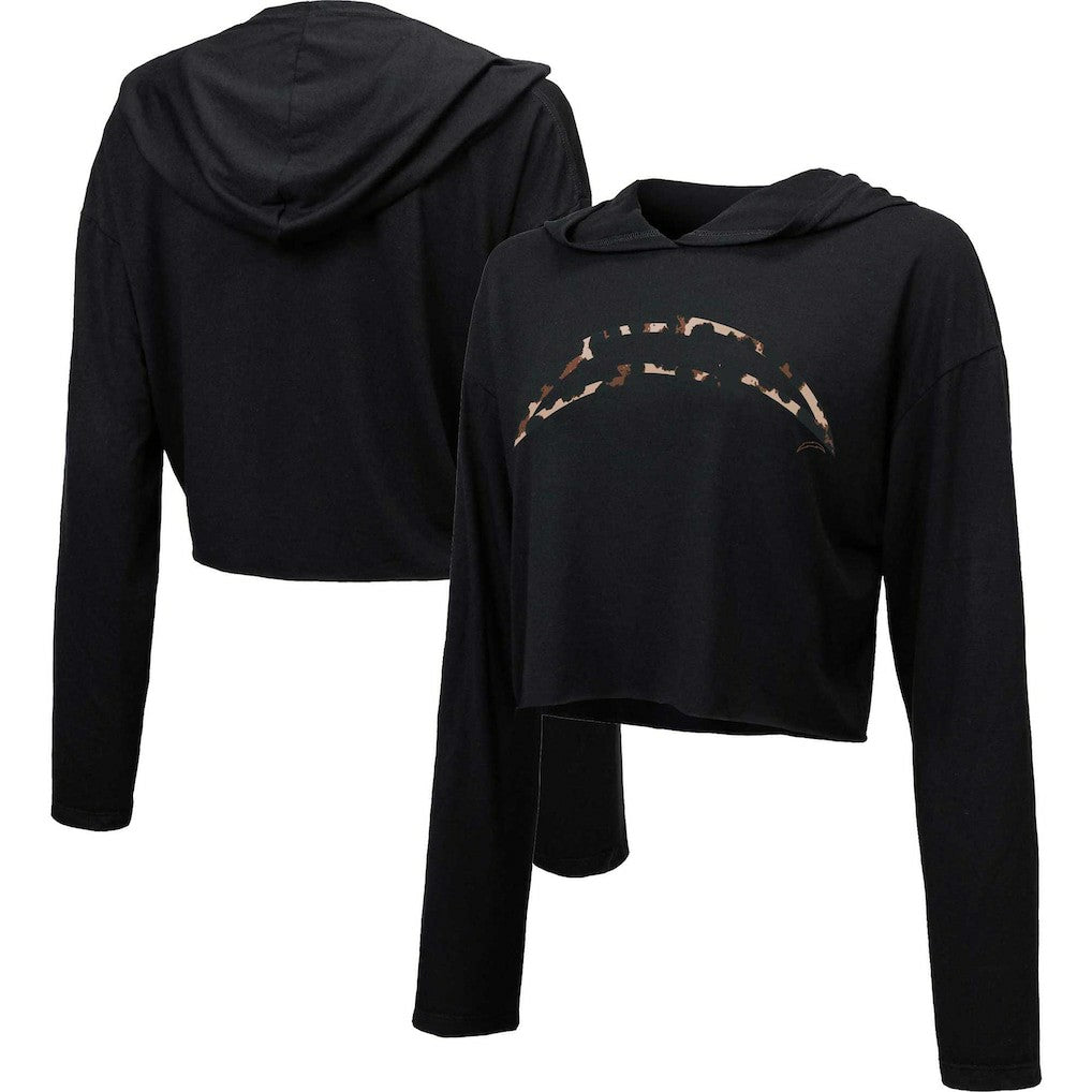 NFL Los Angeles Chargers Majestic Threads Women's Leopard Cropped Pullover Hoodie