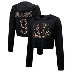 NFL Cincinnati Bengals Joe Burrow  Majestic Threads Women's Leopard Player Name & Number Long Sleeve Cropped Hoodie