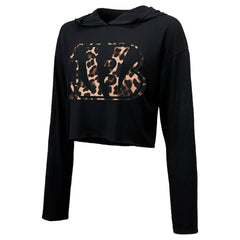 NFL Cincinnati Bengals Joe Burrow  Majestic Threads Women's Leopard Player Name & Number Long Sleeve Cropped Hoodie