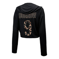 NFL Cincinnati Bengals Joe Burrow  Majestic Threads Women's Leopard Player Name & Number Long Sleeve Cropped Hoodie