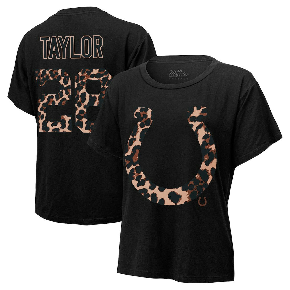 NFL Indianapolis Colts Jonathan Taylor  Majestic Threads Women's Leopard Player Name & Number T-Shirt