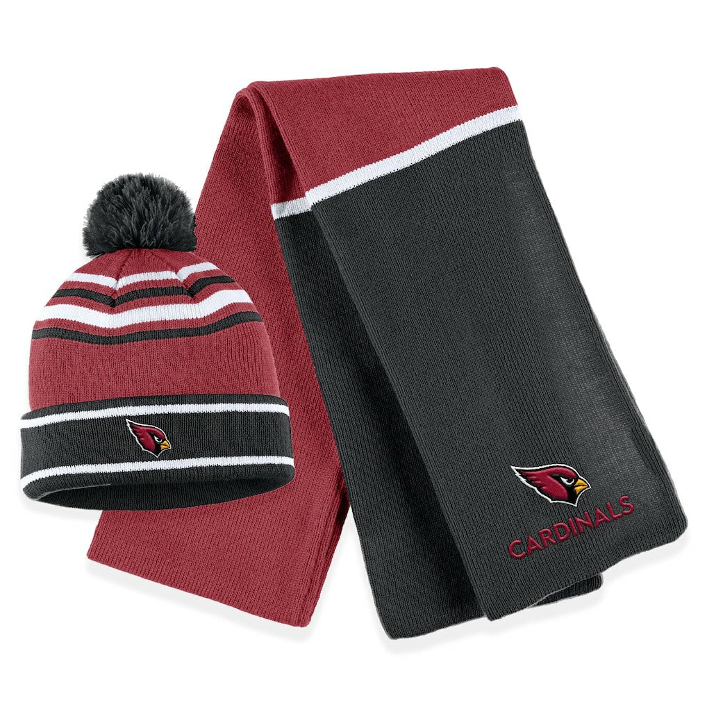 NFL Arizona Cardinals WEAR by Erin Andrews Women's Colorblock Cuffed Knit Hat with Pom and Scarf Set
