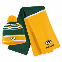 NFL Green Bay Packers WEAR by Erin Andrews Women's Colorblock Cuffed Knit Hat with Pom and Scarf Set