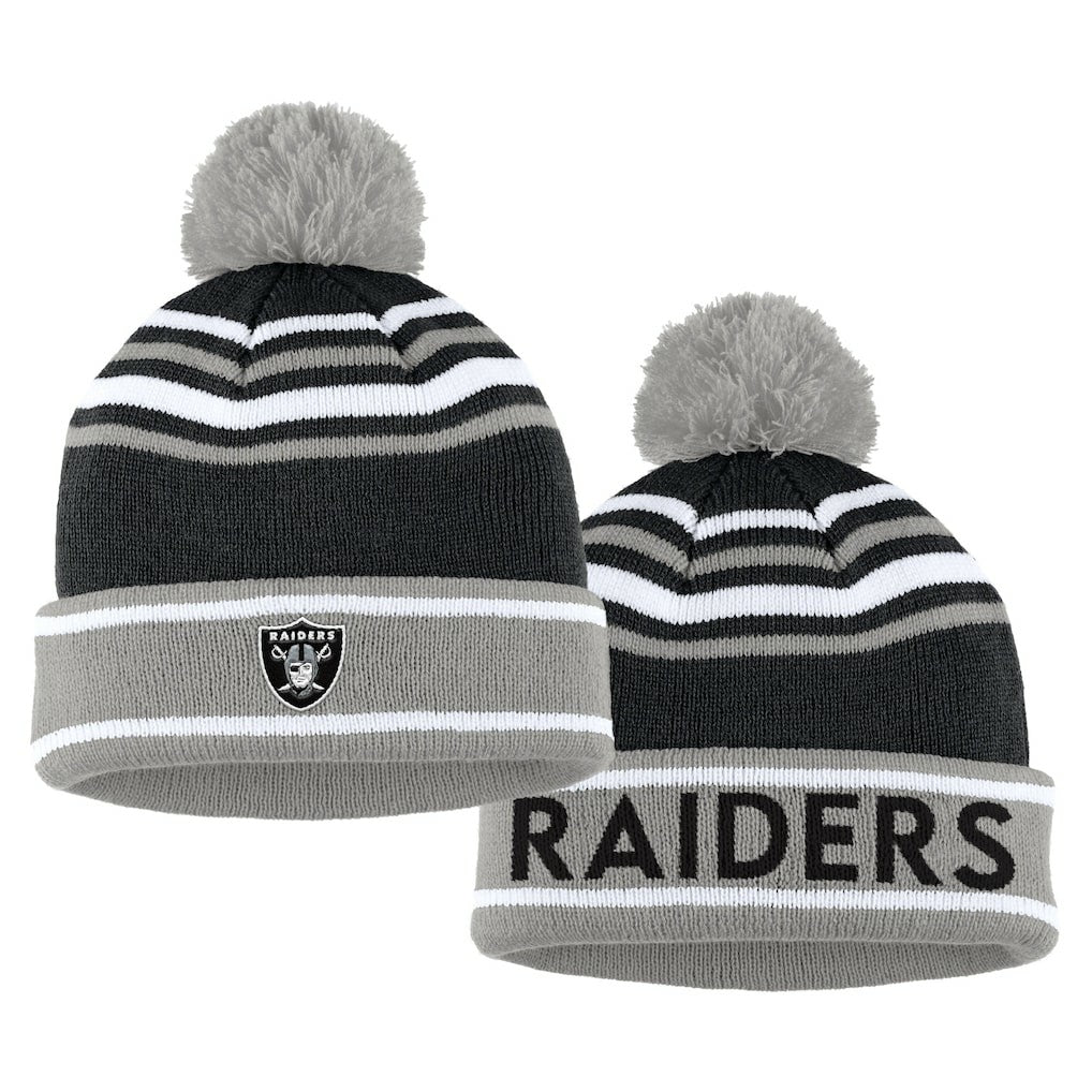 NFL Las Vegas Raiders WEAR by Erin Andrews Women's Colorblock Cuffed Knit Hat with Pom and Scarf Set