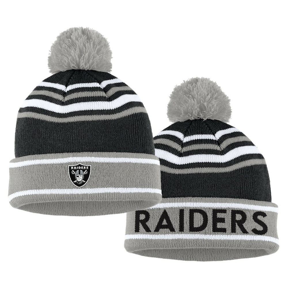 NFL Las Vegas Raiders WEAR by Erin Andrews Women's Colorblock Cuffed Knit Hat with Pom and Scarf Set