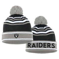 NFL Las Vegas Raiders WEAR by Erin Andrews Women's Colorblock Cuffed Knit Hat with Pom and Scarf Set