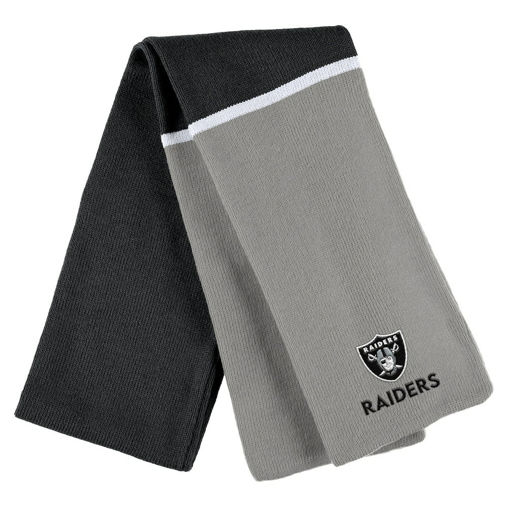 NFL Las Vegas Raiders WEAR by Erin Andrews Women's Colorblock Cuffed Knit Hat with Pom and Scarf Set