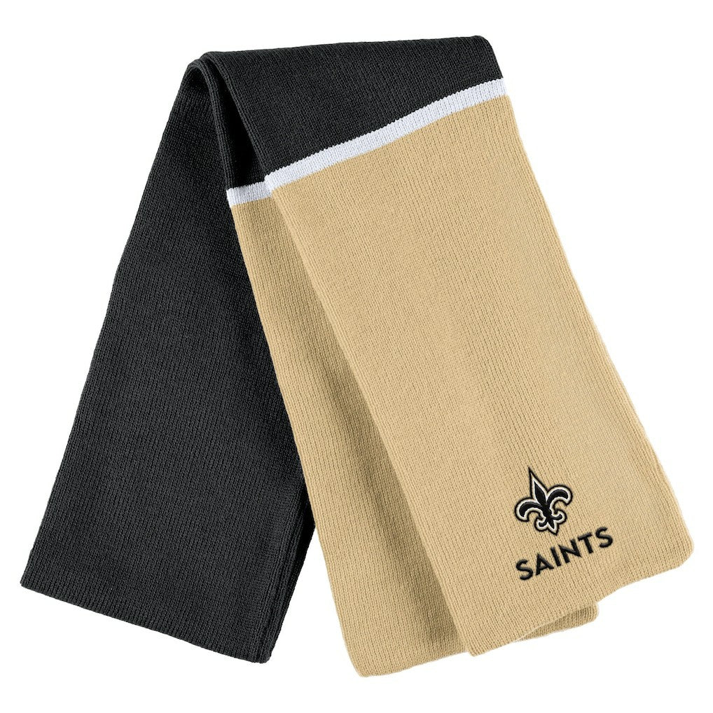 NFL New Orleans Saints WEAR by Erin Andrews Women's Colorblock Cuffed Knit Hat with Pom and Scarf Set