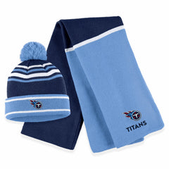 NFL Tennessee Titans WEAR by Erin Andrews Women's Colorblock Cuffed Knit Hat with Pom and Scarf Set