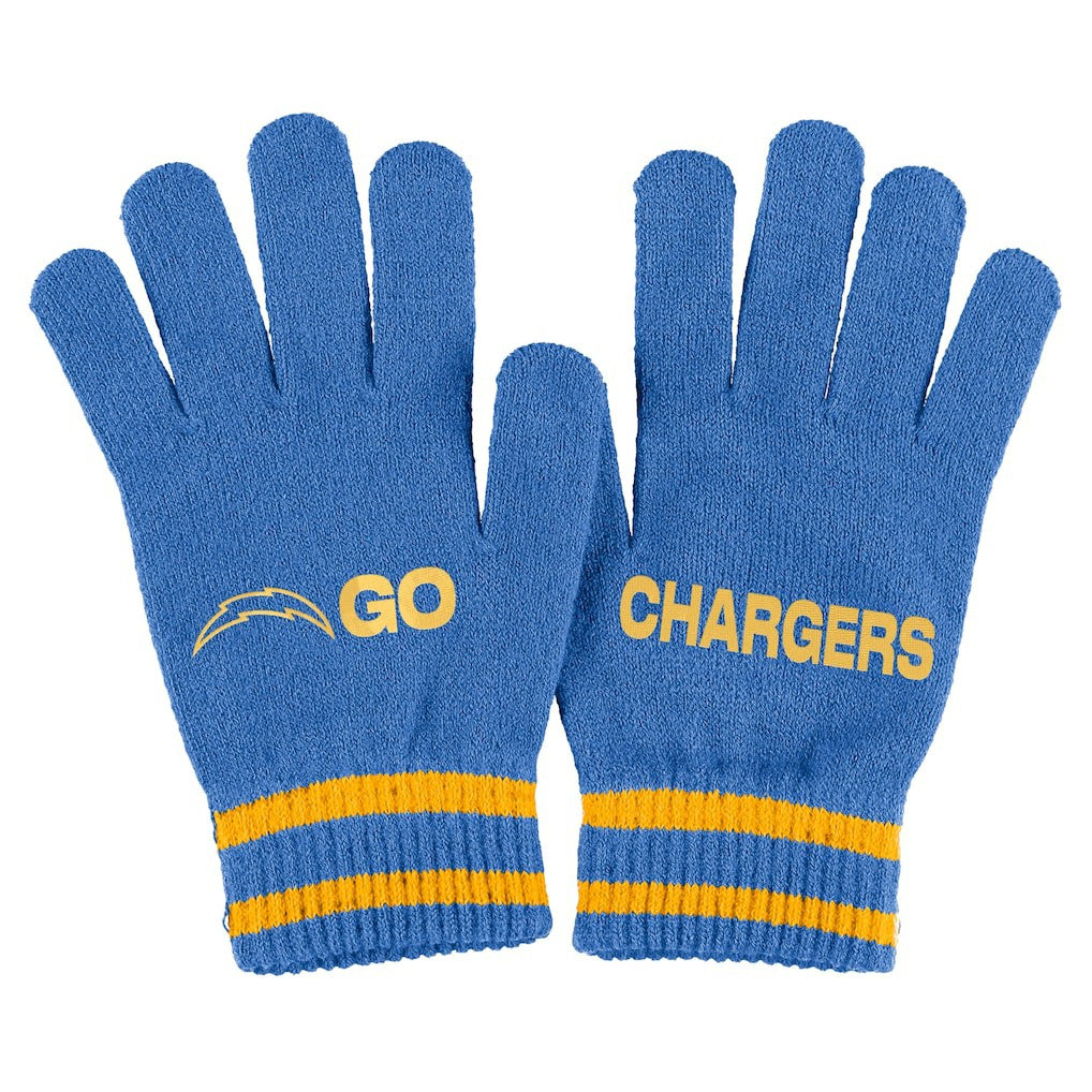 NFL Los Angeles Chargers WEAR by Erin Andrews Women's Double Jacquard Cuffed Knit Hat with Pom and Gloves Set