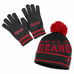 NFL Tampa Bay Buccaneers WEAR by Erin Andrews Women's Double Jacquard Cuffed Knit Hat with Pom and Gloves Set