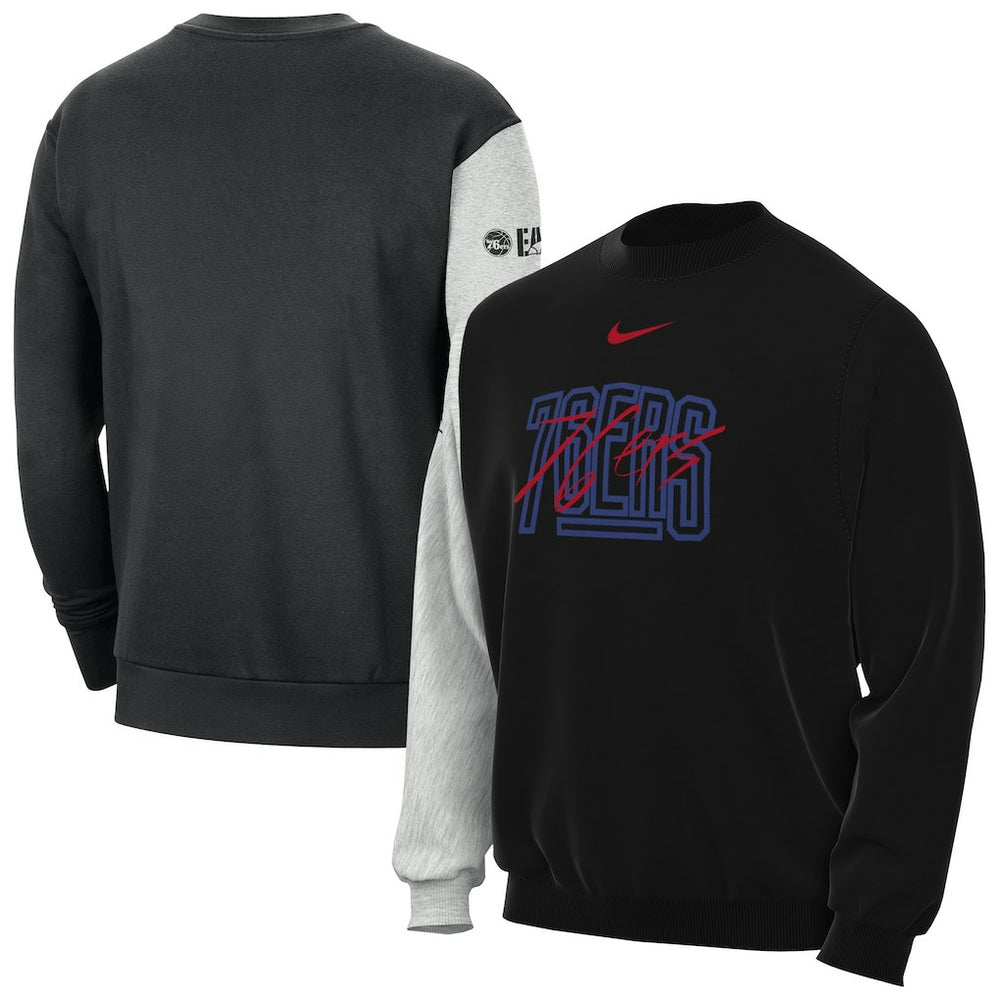 Philadelphia 76ers Courtside Versus Force & Flight Pullover Sweatshirt - Black/Heather Gray | Nike for sale