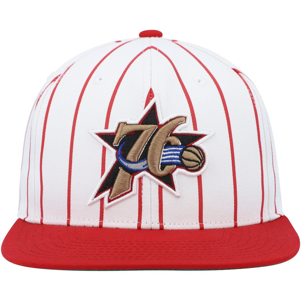 Philadelphia 76ers Hardwood Classics Pinstripe Snapback Hat - White | Mitchell & Ness for sale