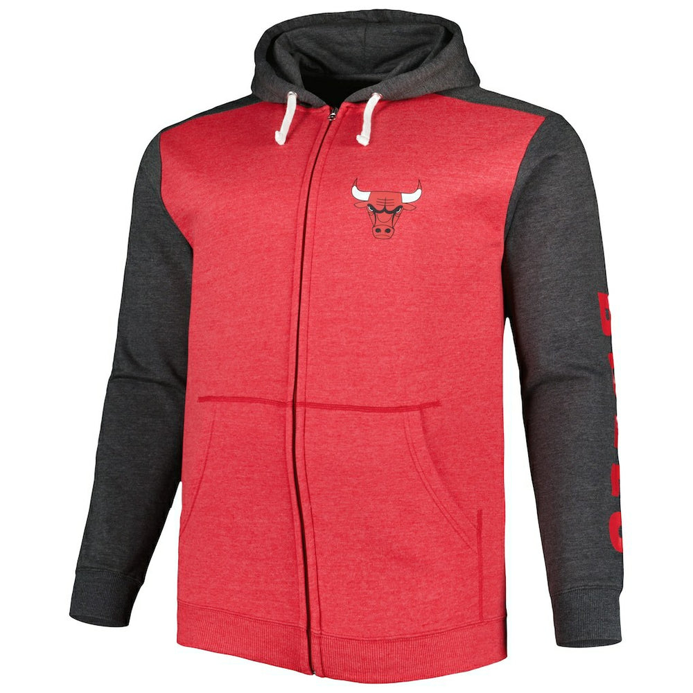 Chicago Bulls Big & Tall Down and Distance Full-Zip Hoodie - Heathered Red/Heathered Black | Fanatics sale