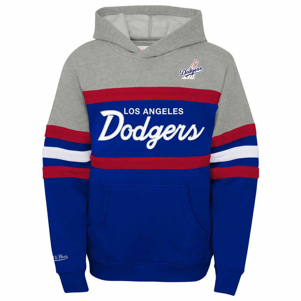 Los Angeles Dodgers Youth Cooperstown Collection Head Coach Pullover Hoodie - Heather Gray/Royal | Mitchell & Ness