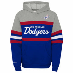 Los Angeles Dodgers Youth Cooperstown Collection Head Coach Pullover Hoodie - Heather Gray/Royal | Mitchell & Ness