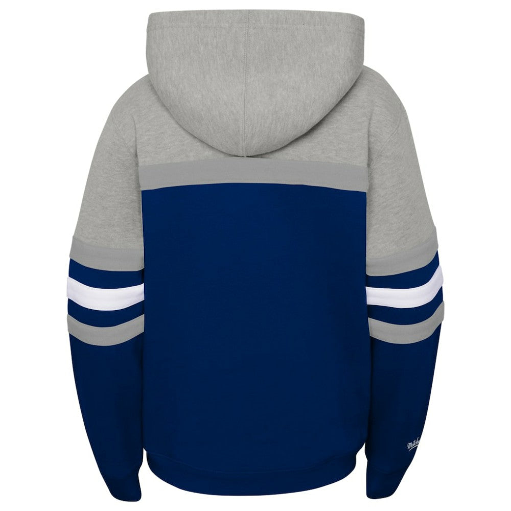 New York Yankees Youth Cooperstown Collection Head Coach Pullover Hoodie - Heather Gray/Navy | Mitchell & Ness