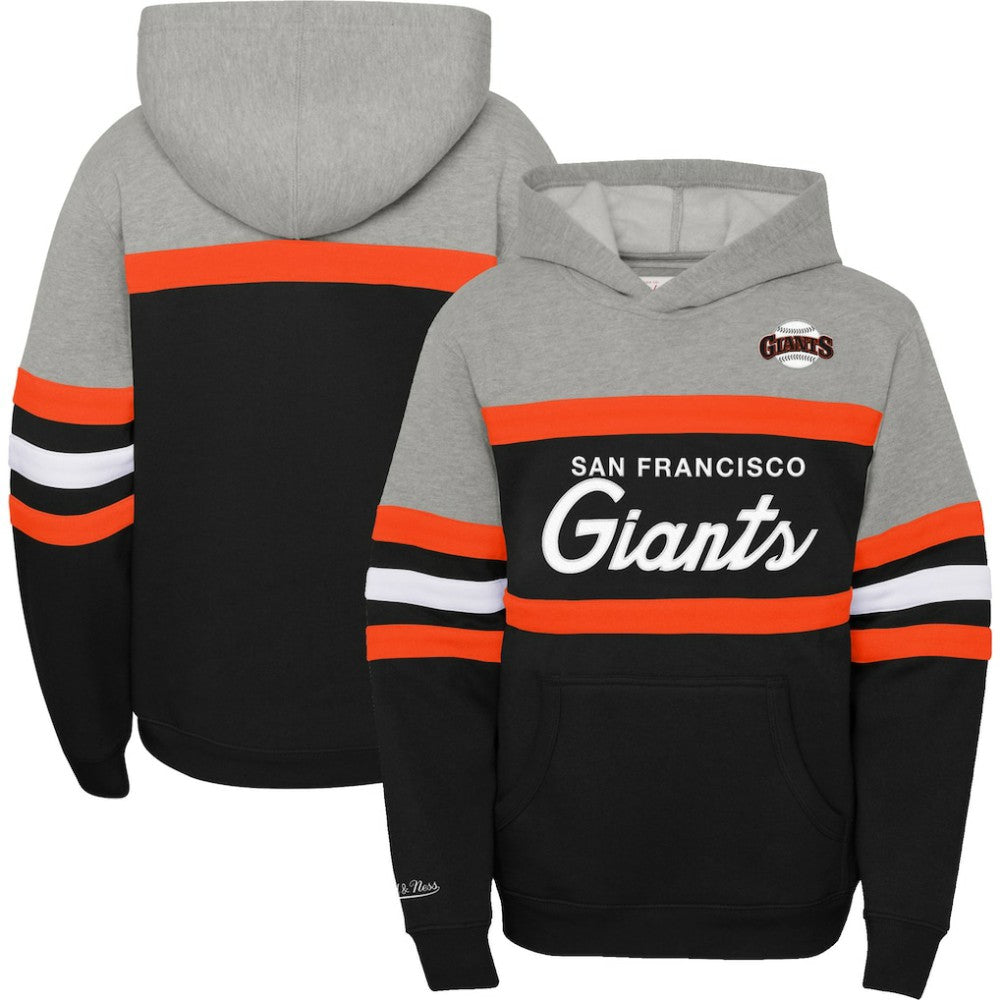 San Francisco Giants Youth Cooperstown Collection Head Coach Pullover Hoodie - Heather Gray/Black | Mitchell & Ness