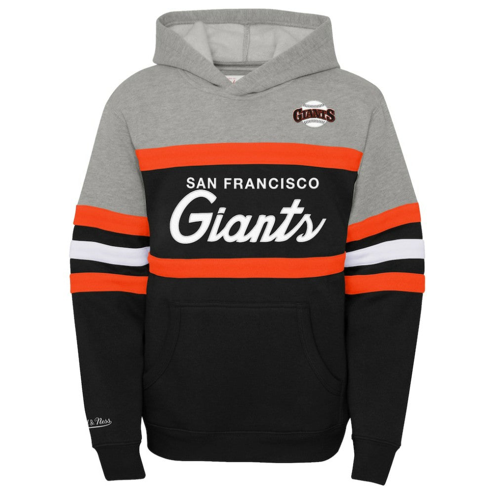 San Francisco Giants Youth Cooperstown Collection Head Coach Pullover Hoodie - Heather Gray/Black | Mitchell & Ness