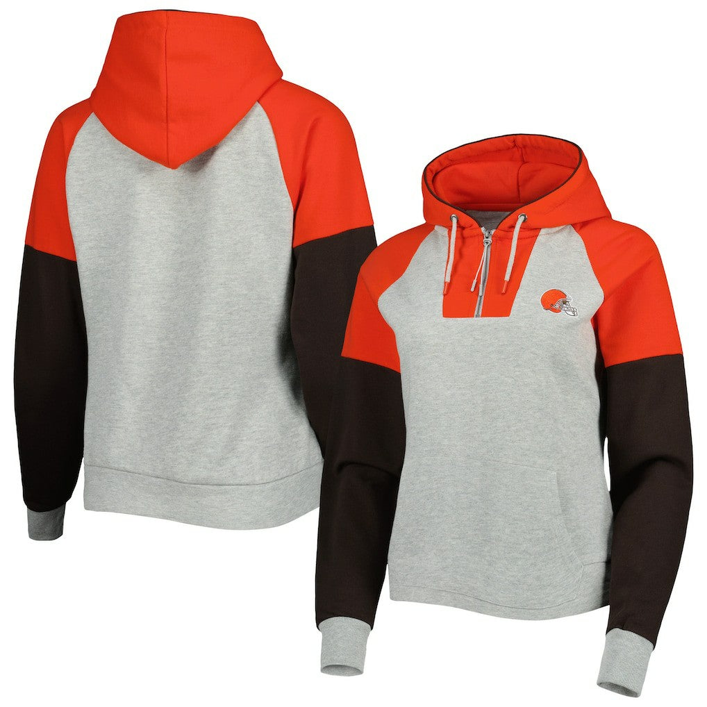 NFL Cleveland Browns Antigua Women's Lightweight Jackpot Raglan Half-Zip Pullover Hoodie