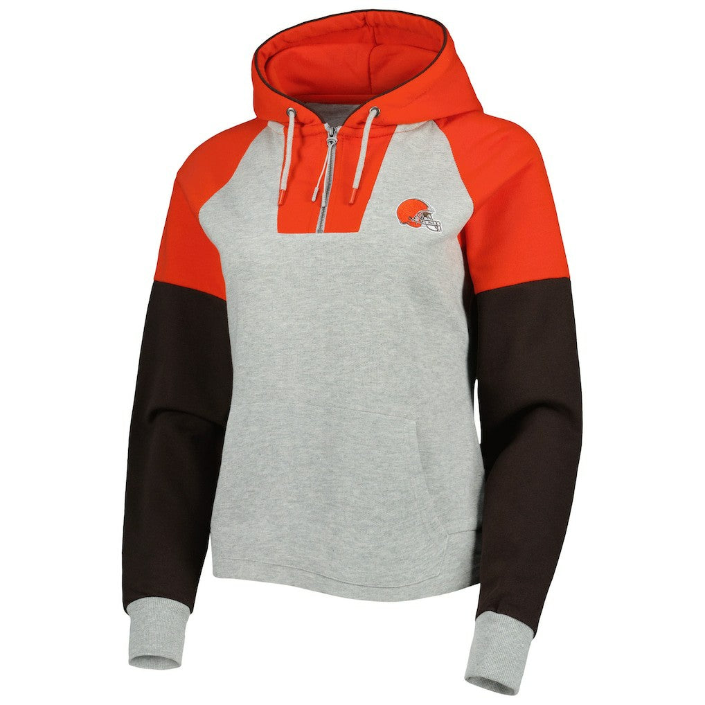 NFL Cleveland Browns Antigua Women's Lightweight Jackpot Raglan Half-Zip Pullover Hoodie