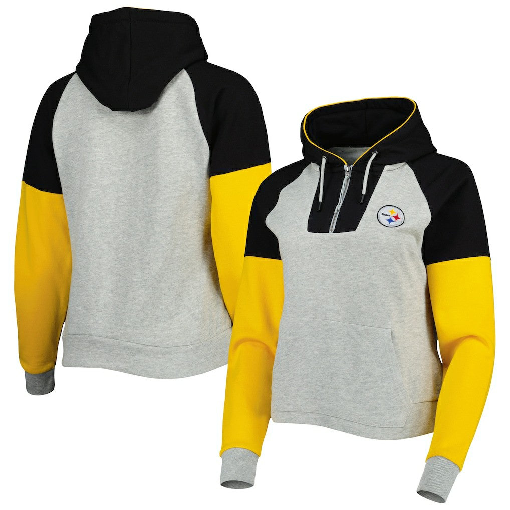 NFL Pittsburgh Steelers Antigua Women's Lightweight Jackpot Raglan Half-Zip Pullover Hoodie