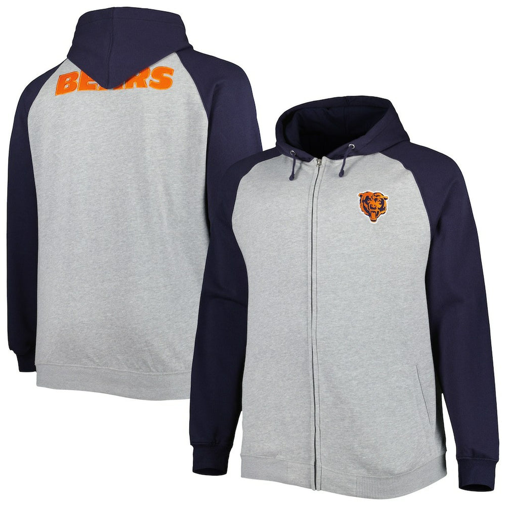 NFL Chicago Bears Big & Tall Fleece Raglan Full-Zip Hoodie Jacket