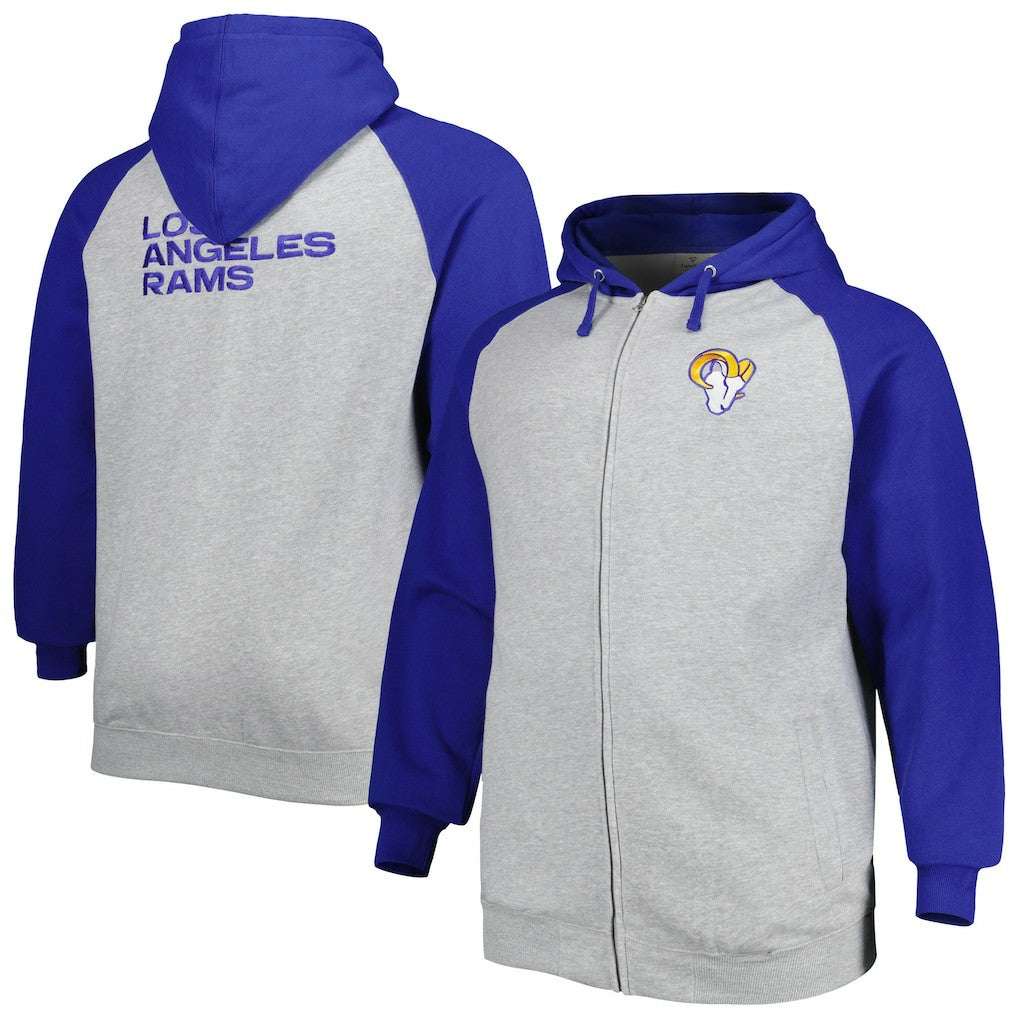 NFL Los Angeles Rams Big & Tall Fleece Raglan Full-Zip Hoodie Jacket