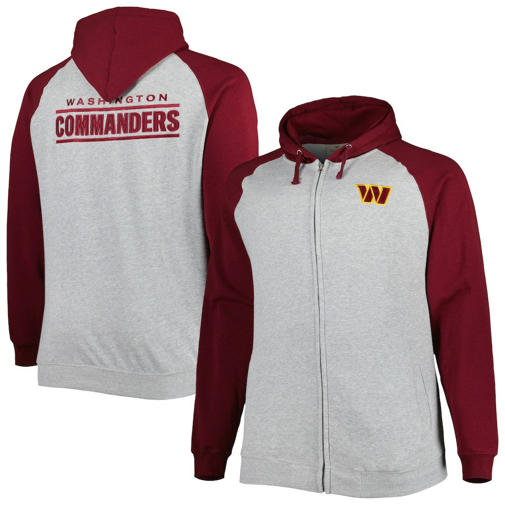 NFL Washington Commanders Big & Tall Fleece Raglan Full-Zip Hoodie Jacket
