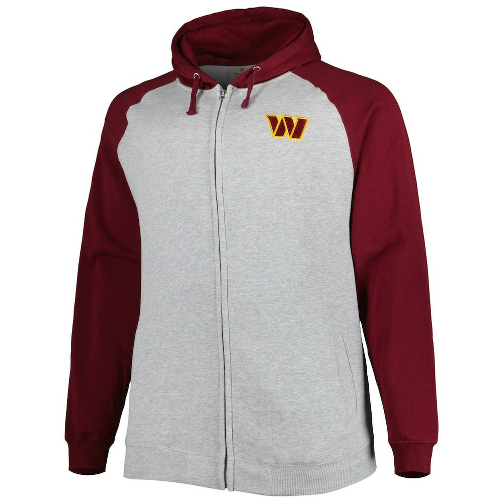 NFL Washington Commanders Big & Tall Fleece Raglan Full-Zip Hoodie Jacket