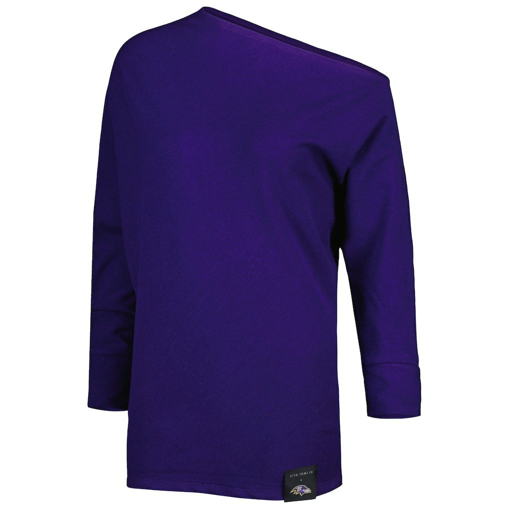 NFL Baltimore Ravens KIYA TOMLIN Women's Twisted Tri-Blend Asymmetrical 3/4-Dolman Sleeve Sweatshirt