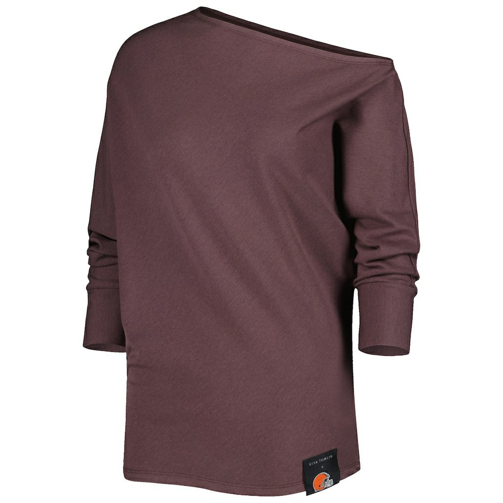 NFL Cleveland Browns KIYA TOMLIN Women's Twisted Tri-Blend Asymmetrical 3/4-Dolman Sleeve Sweatshirt