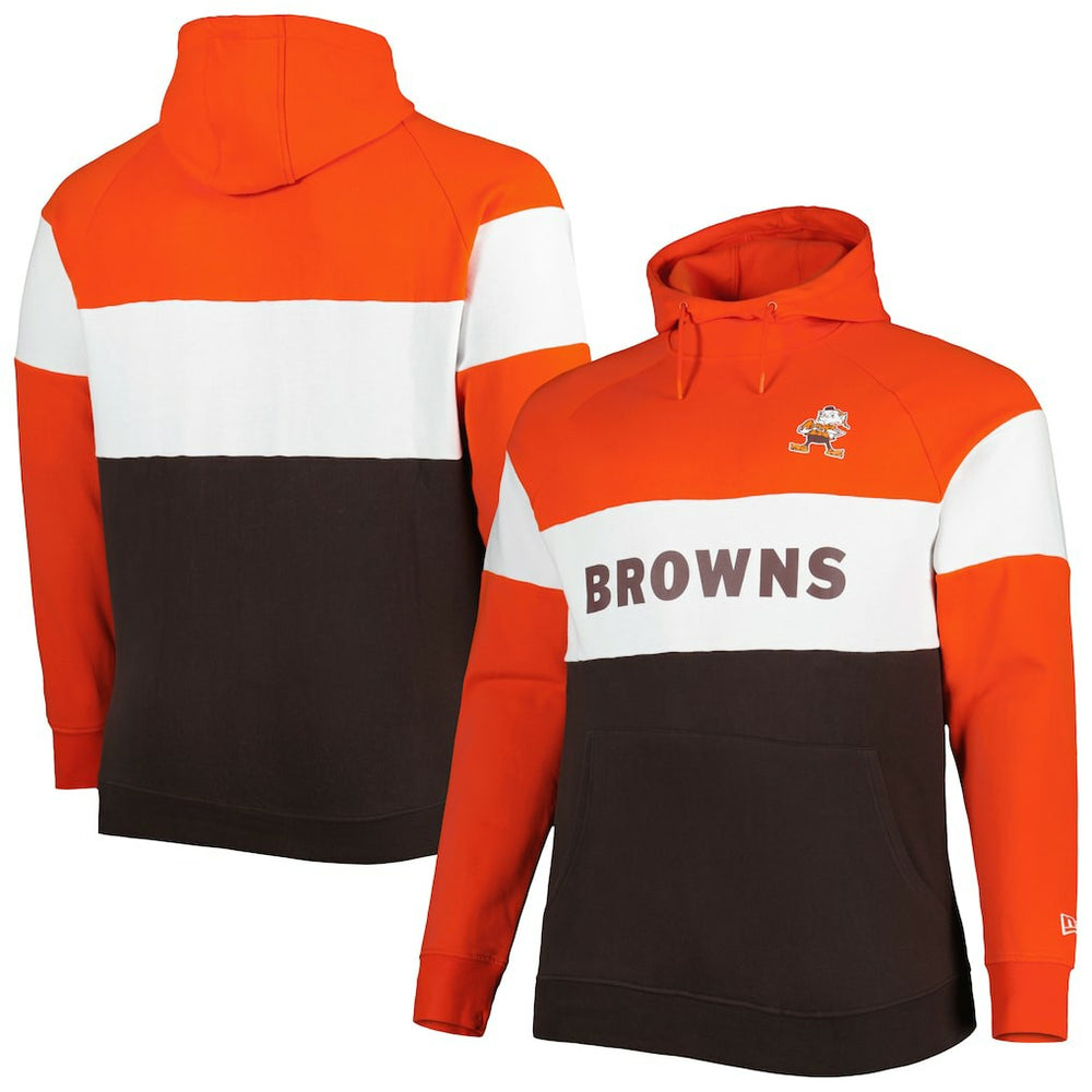 NFL Cleveland Browns Big & Tall Throwback Colorblock Fleece Raglan Pullover Hoodie